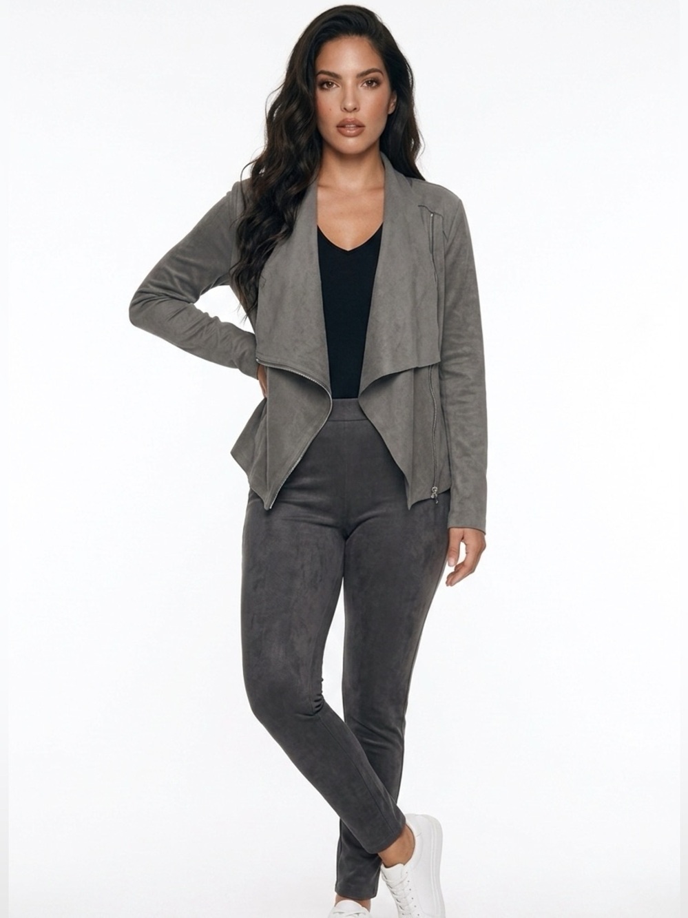 Blanc NYC Womens Grey Faux Suede Draped Open Front Jacket  Zip  Size XXL 340